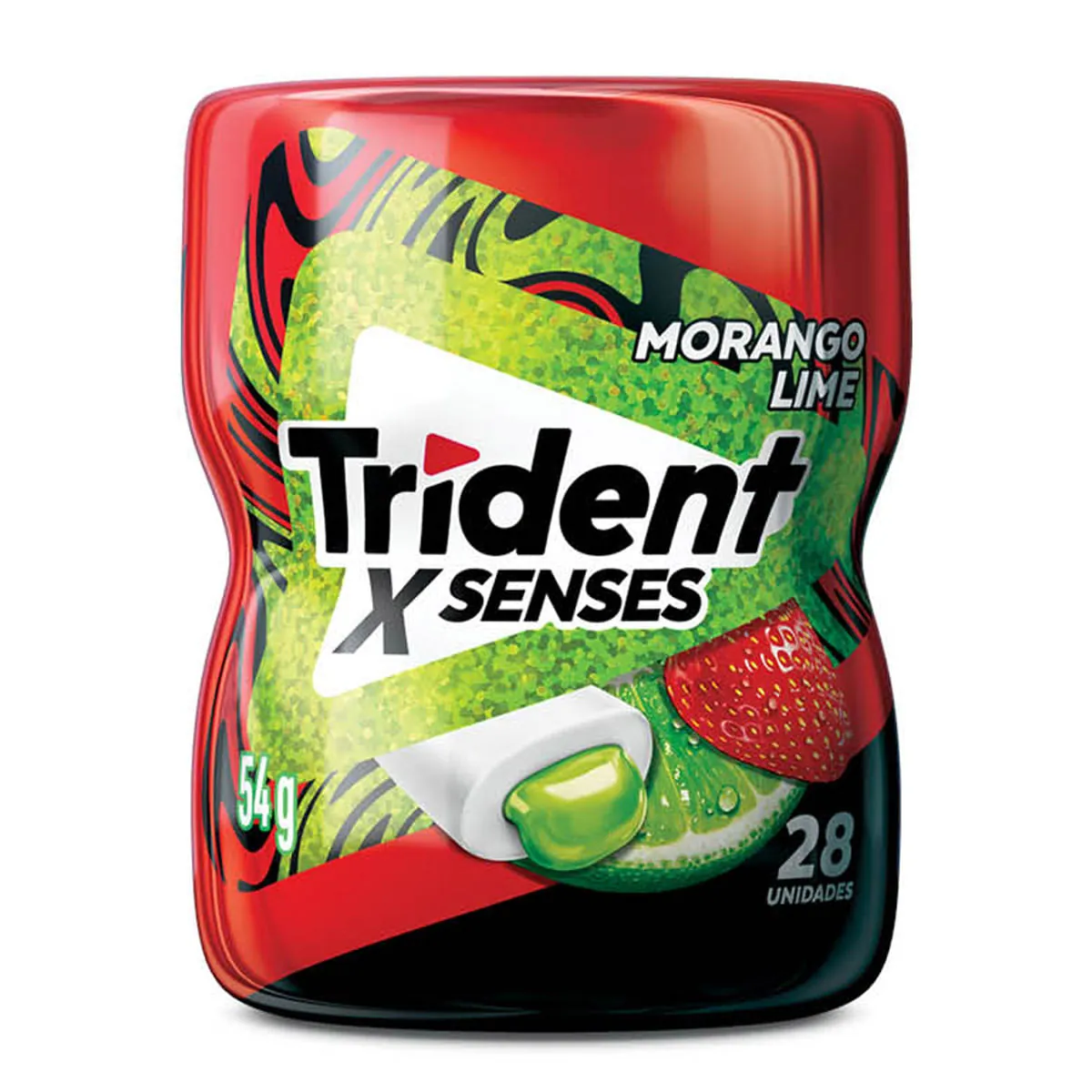 Goma de Mascar Morango Lime Zero Açúcar Trident X Senses Pote 54g 28 Unidades