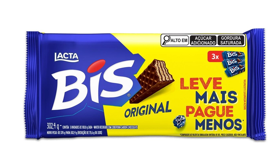 Pack Wafer Recheio e Cobertura Chocolate Lacta Bis Pacote 302,4g 3 Unidades Leve Mais Pague Menos