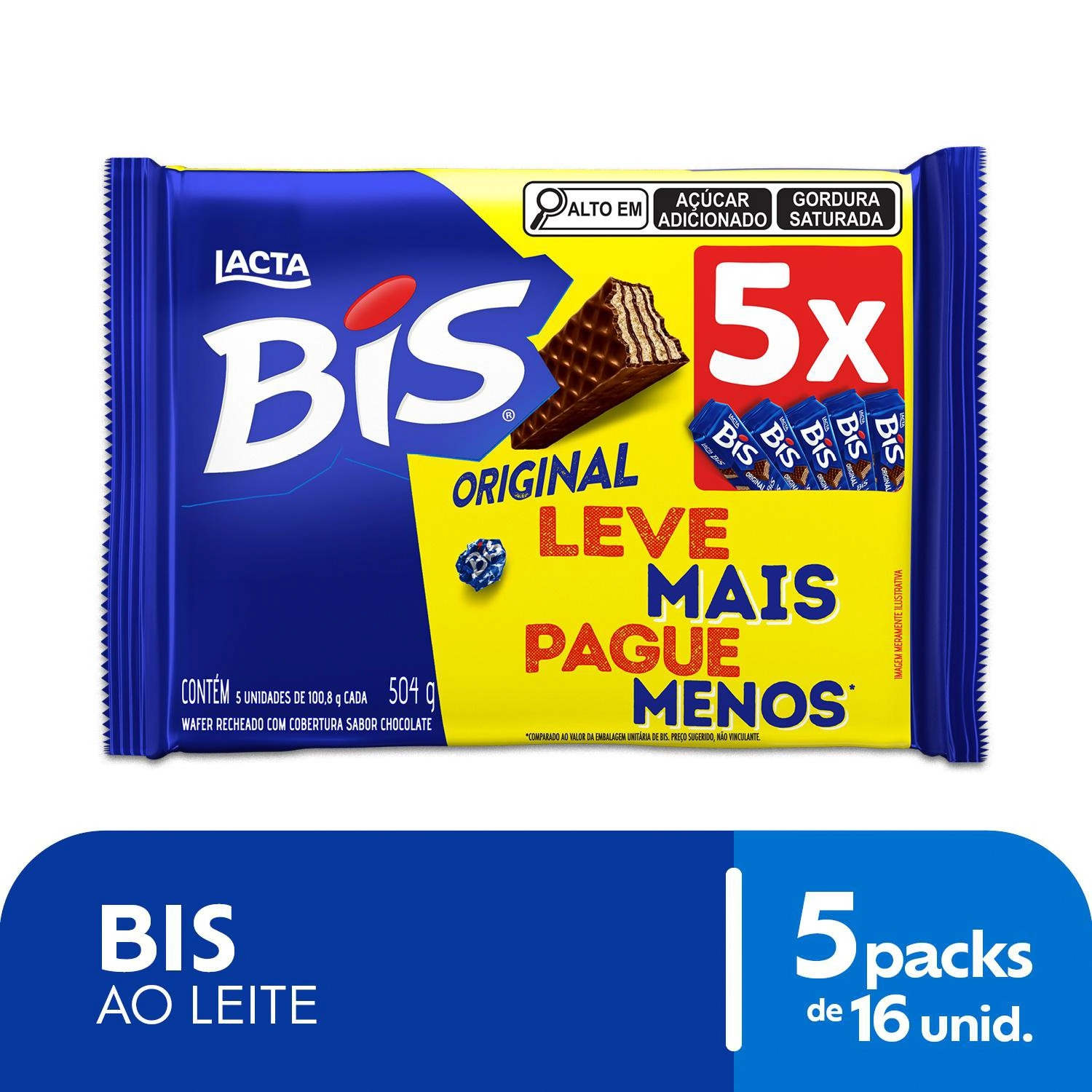 Pack Wafer Recheio E Cobertura Chocolate Lacta Bis Pacote 504g 5 Unidades Leve Mais Pague Menos