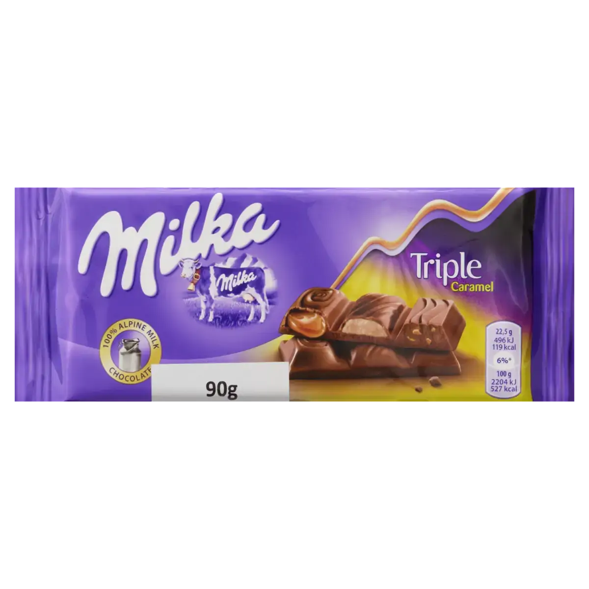 Chocolate Ao Leite Com Recheio De Creme Com Caramelo E Amêndoas Triple Caramel Milka Pacote 90g