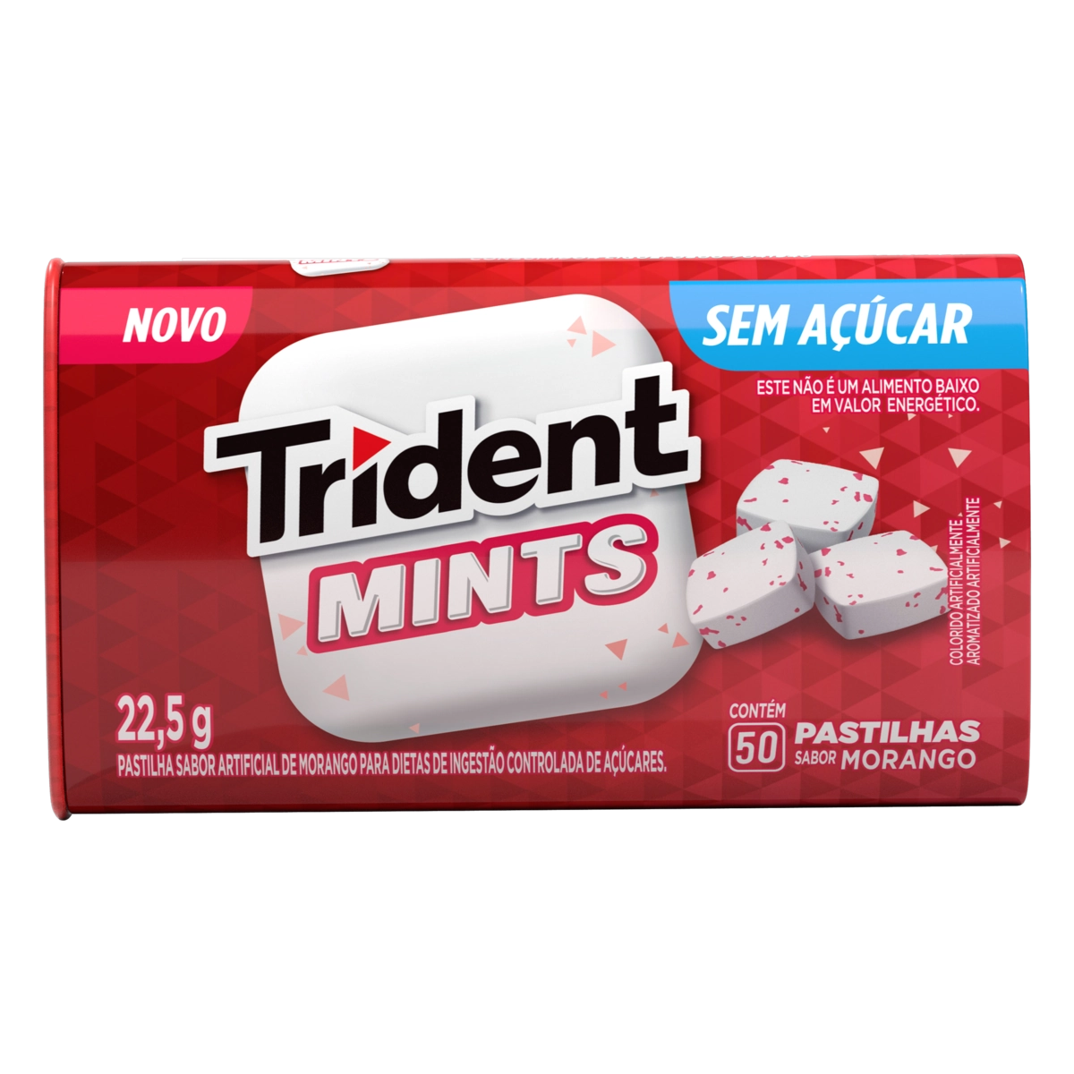 Pastilha Morango Zero Açúcar Trident Mints Lata 22,5g 50 Unidades