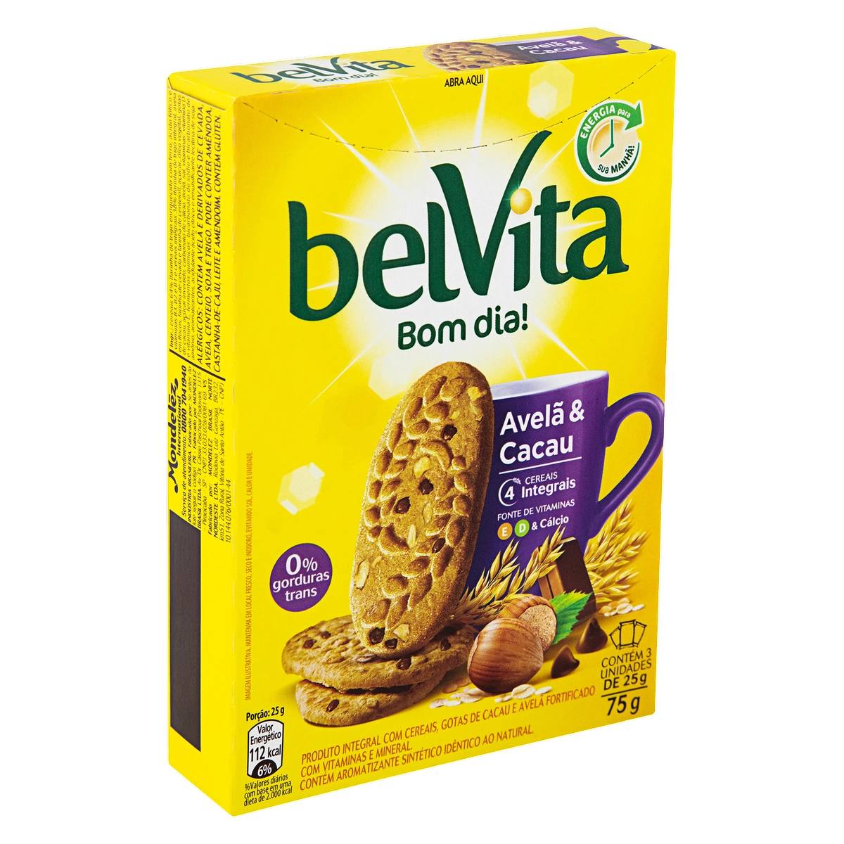 Biscoito Integral Avelã Cacau Belvita Caixa 75g 3 Unidades