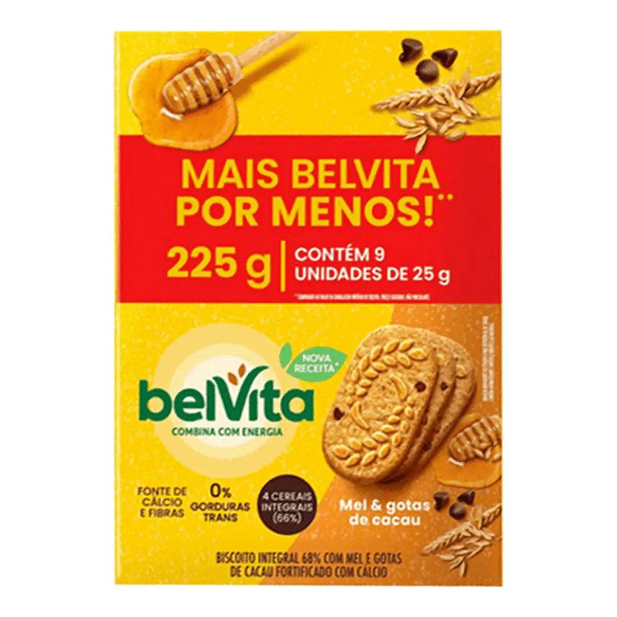 Biscoito BelVita Mel E Cacau Pack Econômico 225g com 9 Unidades de 25g