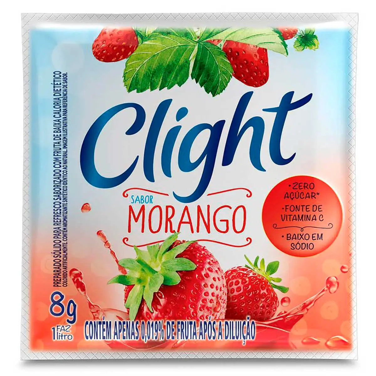 Refresco em pó Clight Sem Açúcar Morango 8g