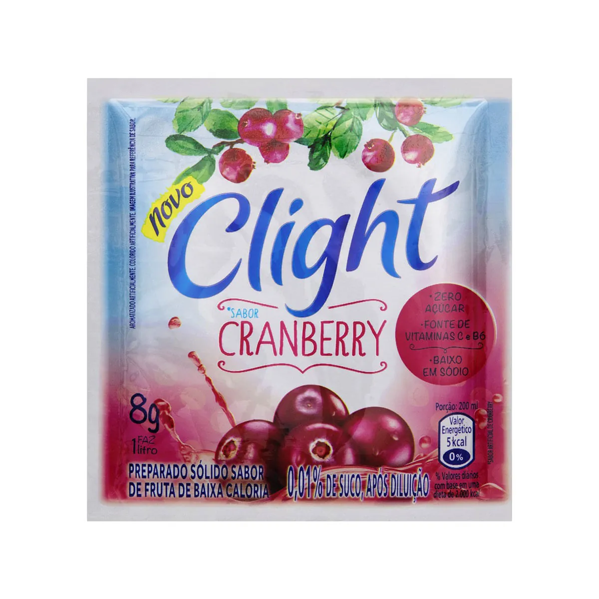 Refresco Em Pó Cranberry Zero Açúcar Clight Pacote 8g