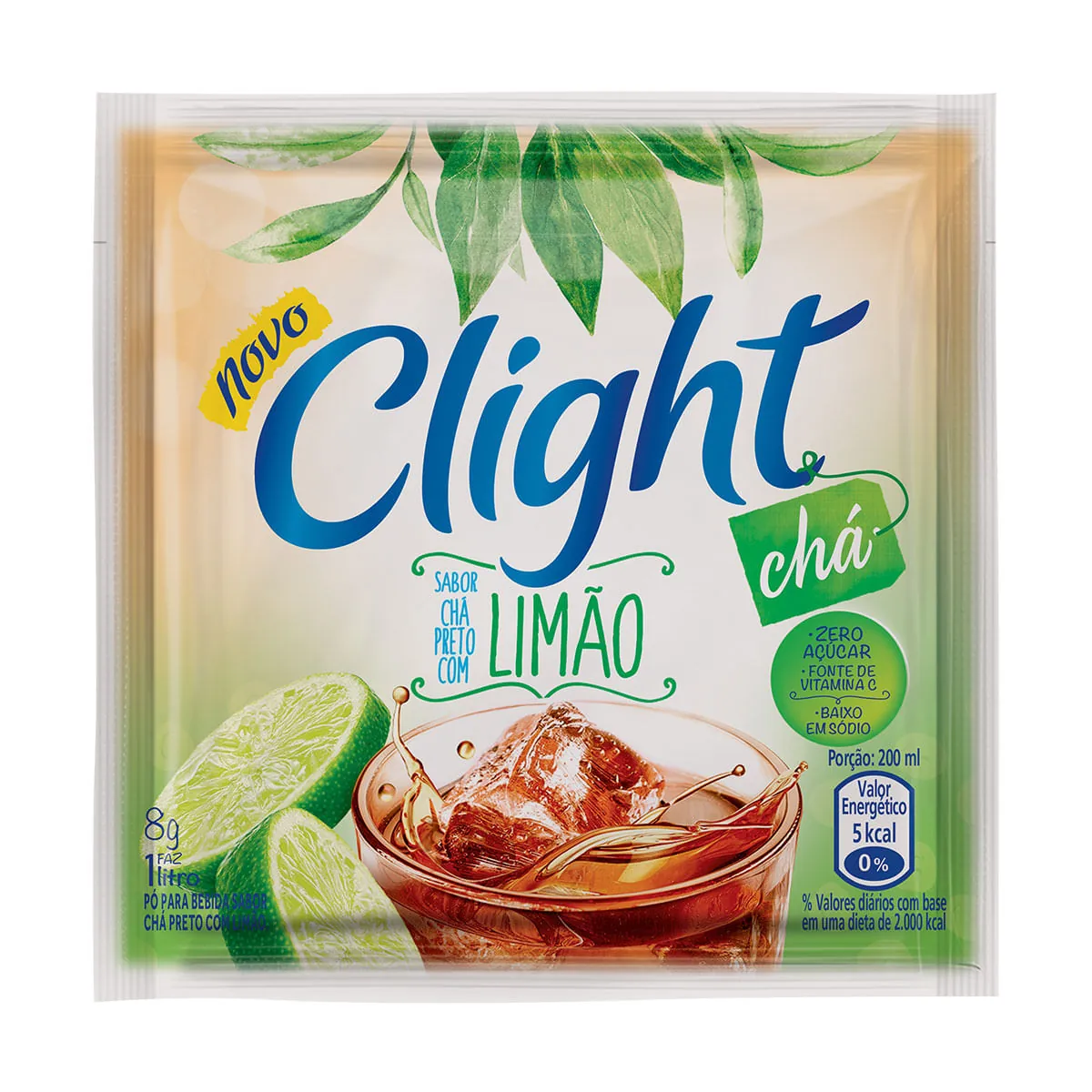 Refresco Em Pó Chá Preto Com Limão Zero Açúcar Clight Pacote 8g
