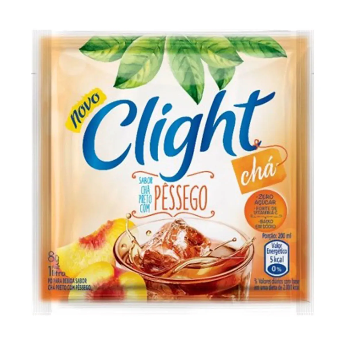 Refresco Em Pó Chá Preto Com Pêssego Zero Açúcar Clight Pacote 8g