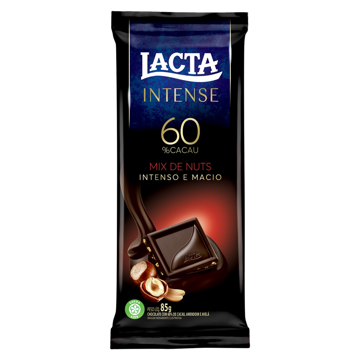 Chocolate Lacta Intense 60% cacau mix de nuts 85g