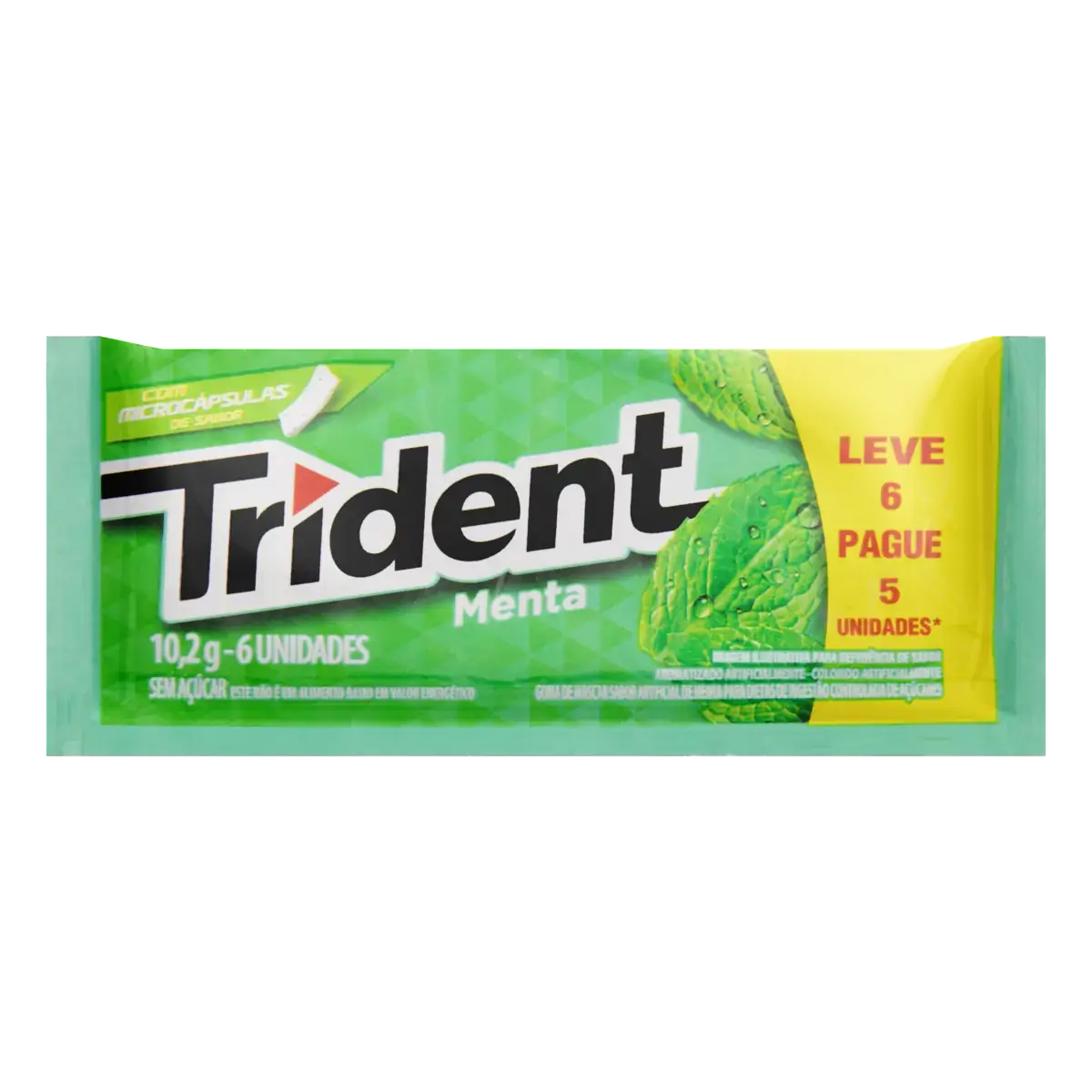 Goma De Mascar Menta Zero Açúcar Trident Envelope 10,2g Leve 6 Pague 5 Unidades