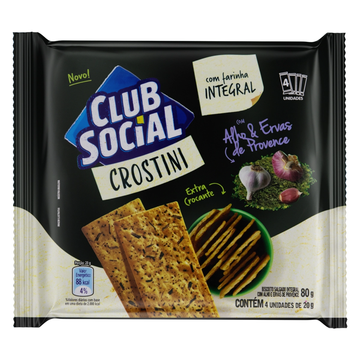 Pack Biscoito Crostini Com Alho Ervas De Provence Club Social Pacote 80g 4 Unidades