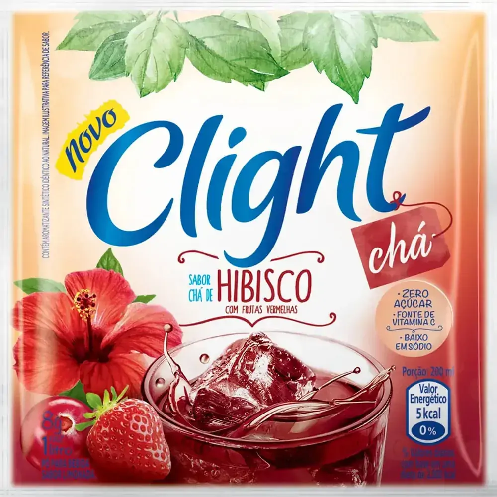 Refresco Em Pó Chá De Hibisco Com Frutas Vermelhas Zero Açúcar Clight Pacote 8g