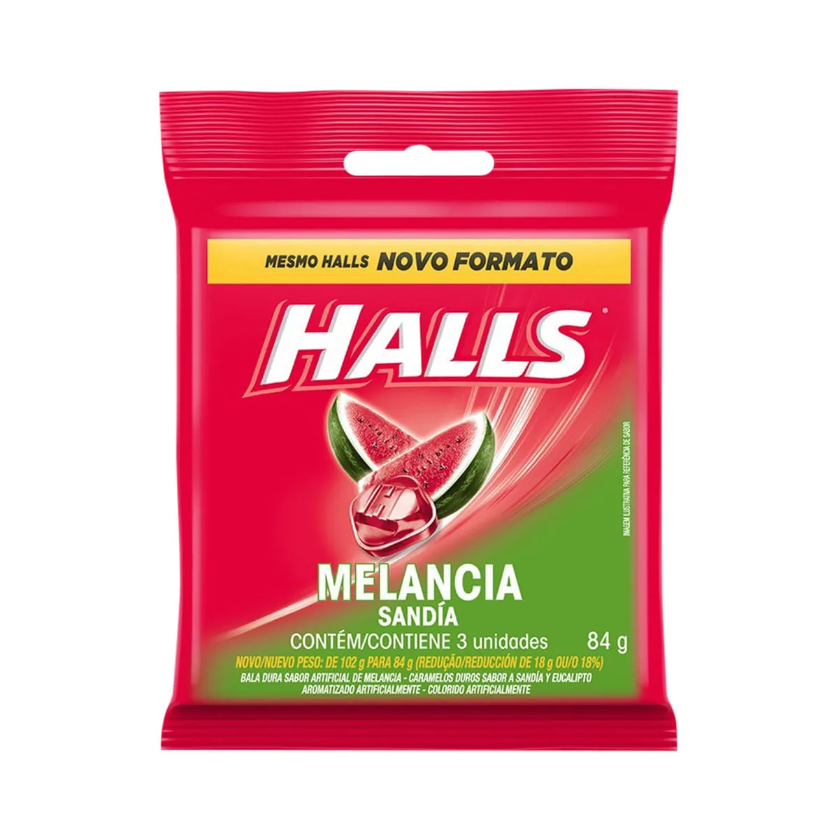 Bala Melancia Halls Pacote 84g 3 Unidades