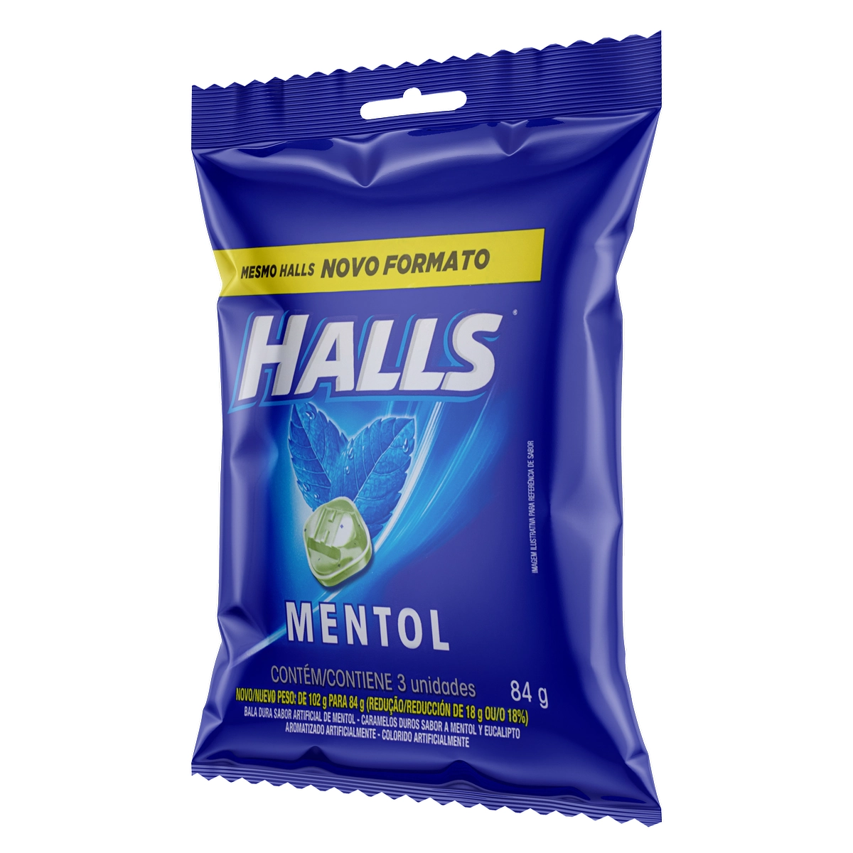 Bala Mentol Halls Pacote 84g 3 Unidades