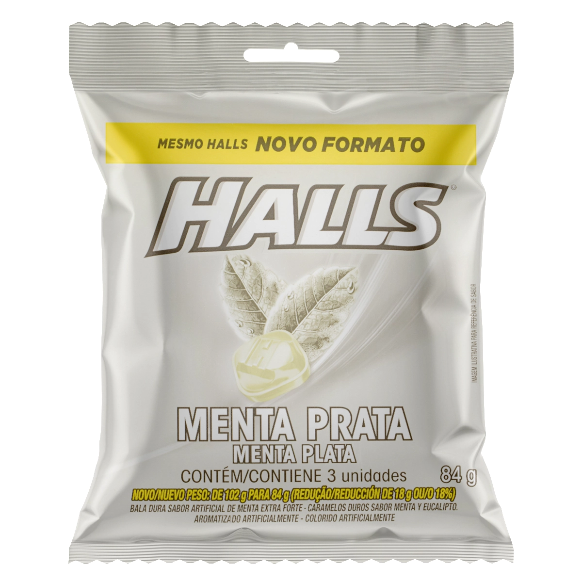 Bala Menta Prata Halls Pacote 84g 3 Unidades