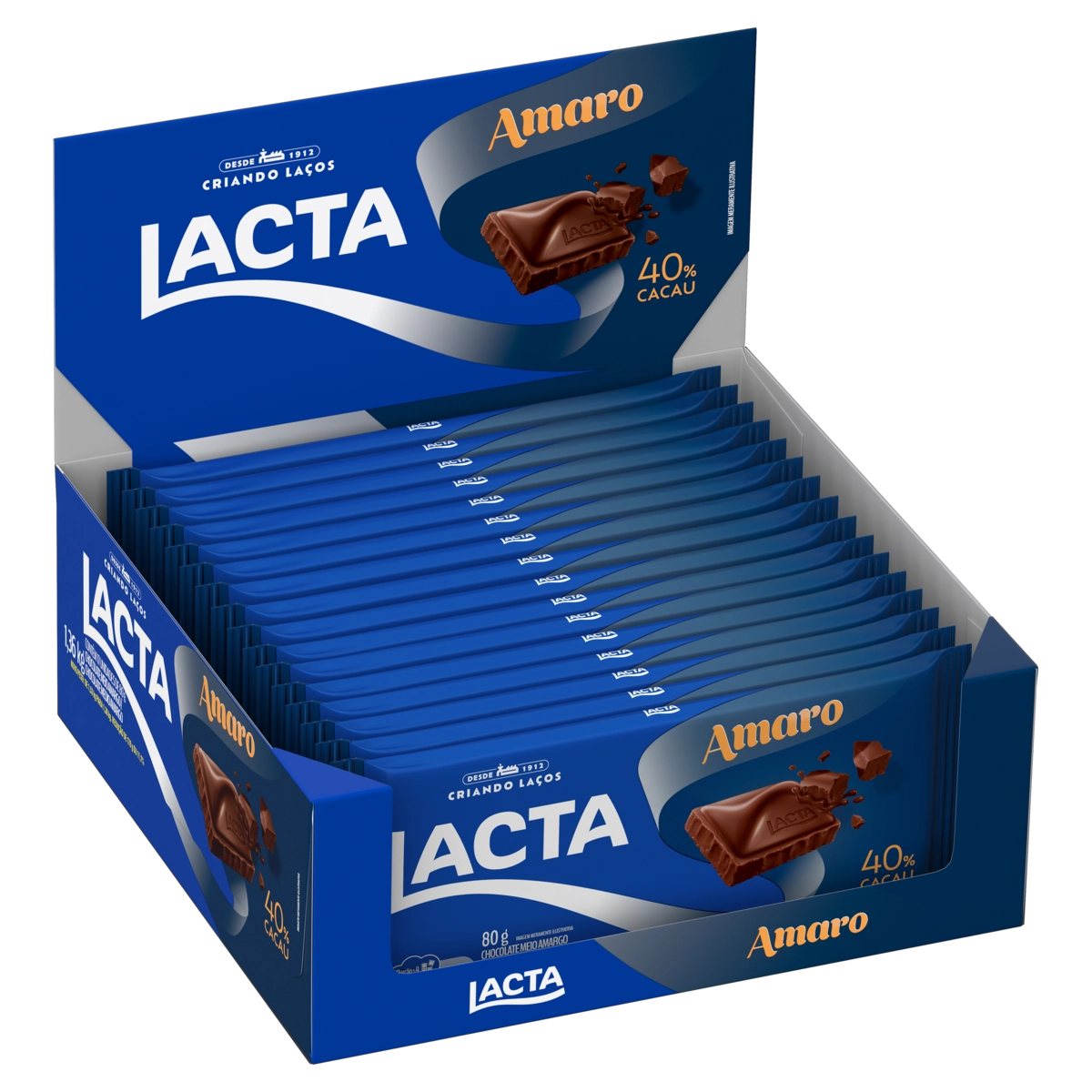 Barra de Chocolate Amargo Amaro 40% cacau Lacta 90g