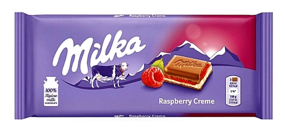 Chocolate Alpine Milk Chocolate Raspberry Cream Filling Milka 100g