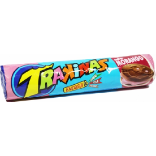 Biscoito Com Recheio De Morango Trakinas Mais Recheio Pacote 136g