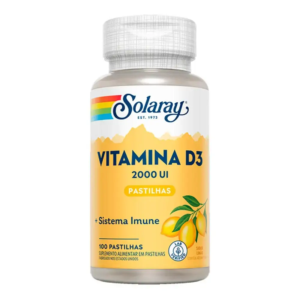Vitamina D3 2.000ui Limão Solaray Frasco 100 Pastilhas