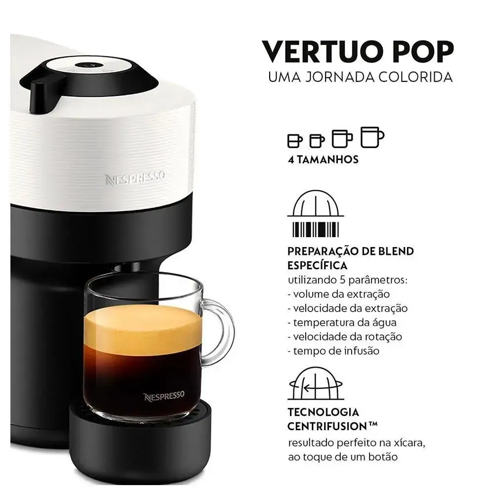 Cafeteira Nespresso Vertuo POP Branco Coco para Café Espresso Manual - GCV2BR - 110v