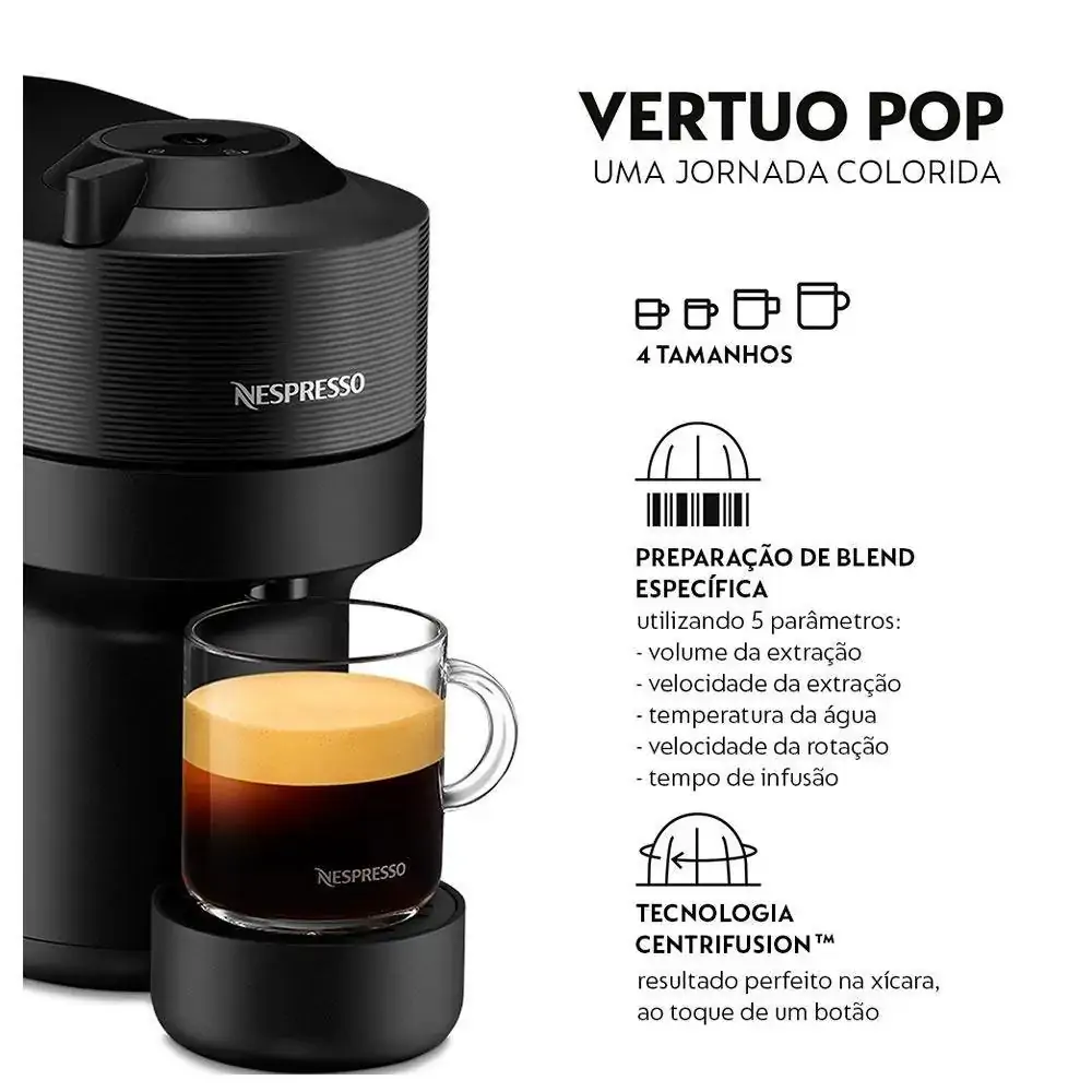 Cafeteira Nespresso Vertuo POP Preta para Café Espresso Manual - GCV2BR - 110v