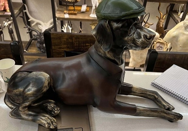 Escultura Cachorro Chapeu Resina 66x38cm Nd228 Banana Toys