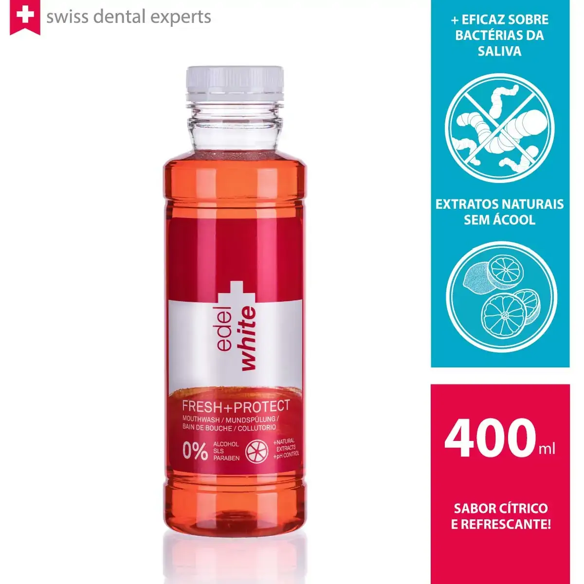 Enxaguante Bucal Zero álcool Cítrico Edel White Fresh Protect Frasco 400ml