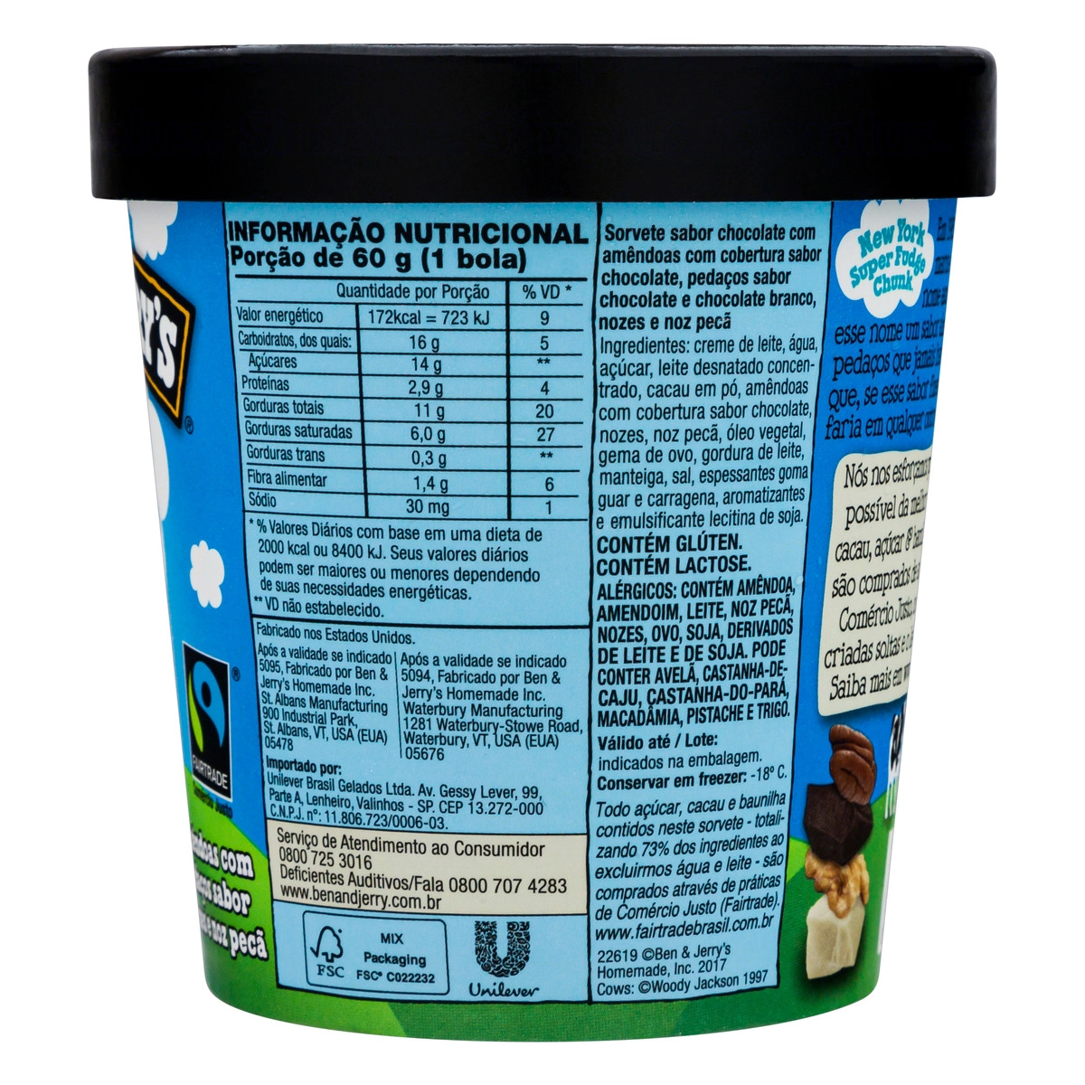 Sorvete New York Super Fudge Chunk BEN&JERRYS Pote 458ml