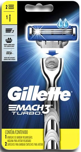 Kit 1 Aparelho Recarregável Para Barbear 2 Cargas Gillette Mach3 Turbo