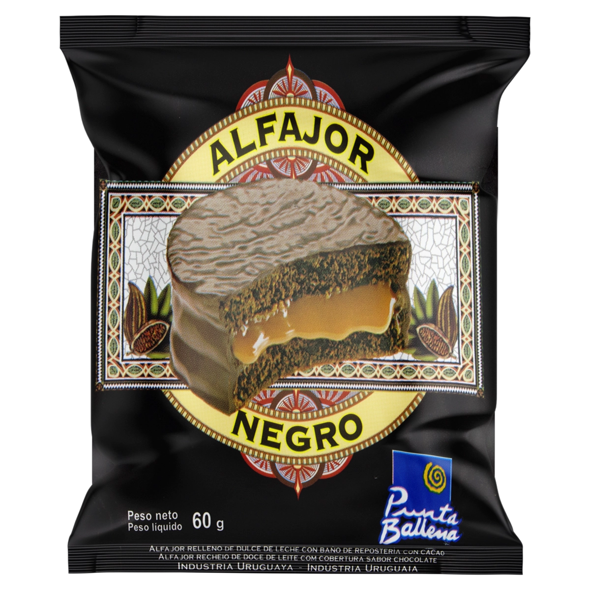 Alfajor Negro Recheado De Doce De Leite Punta Ballena Pacote 60g