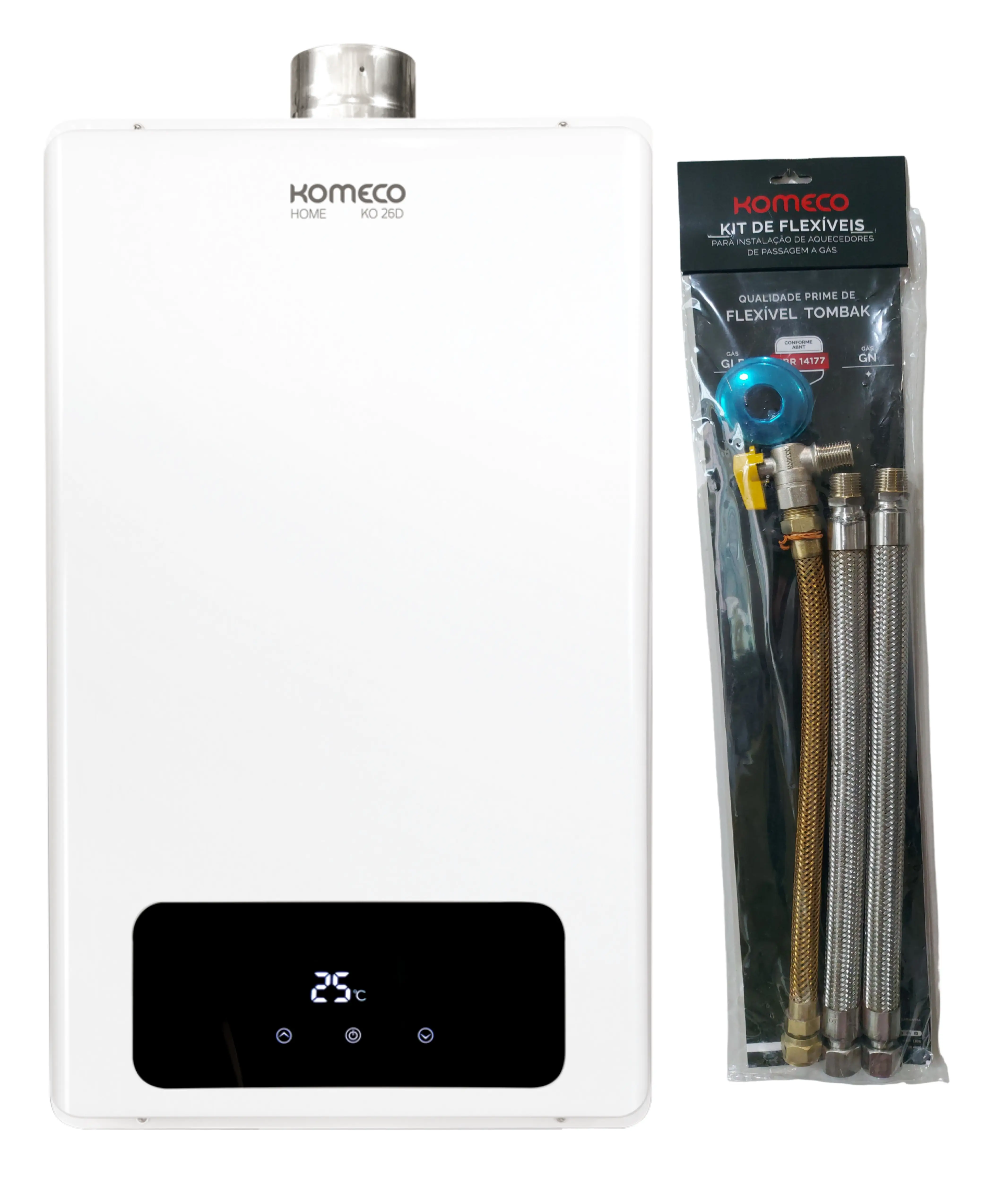 Aquecedor De Água A Gás Komeco Ko 26 D Home Branco Digital Bivolt 26 Litros Gás Gn E Kit Ligação