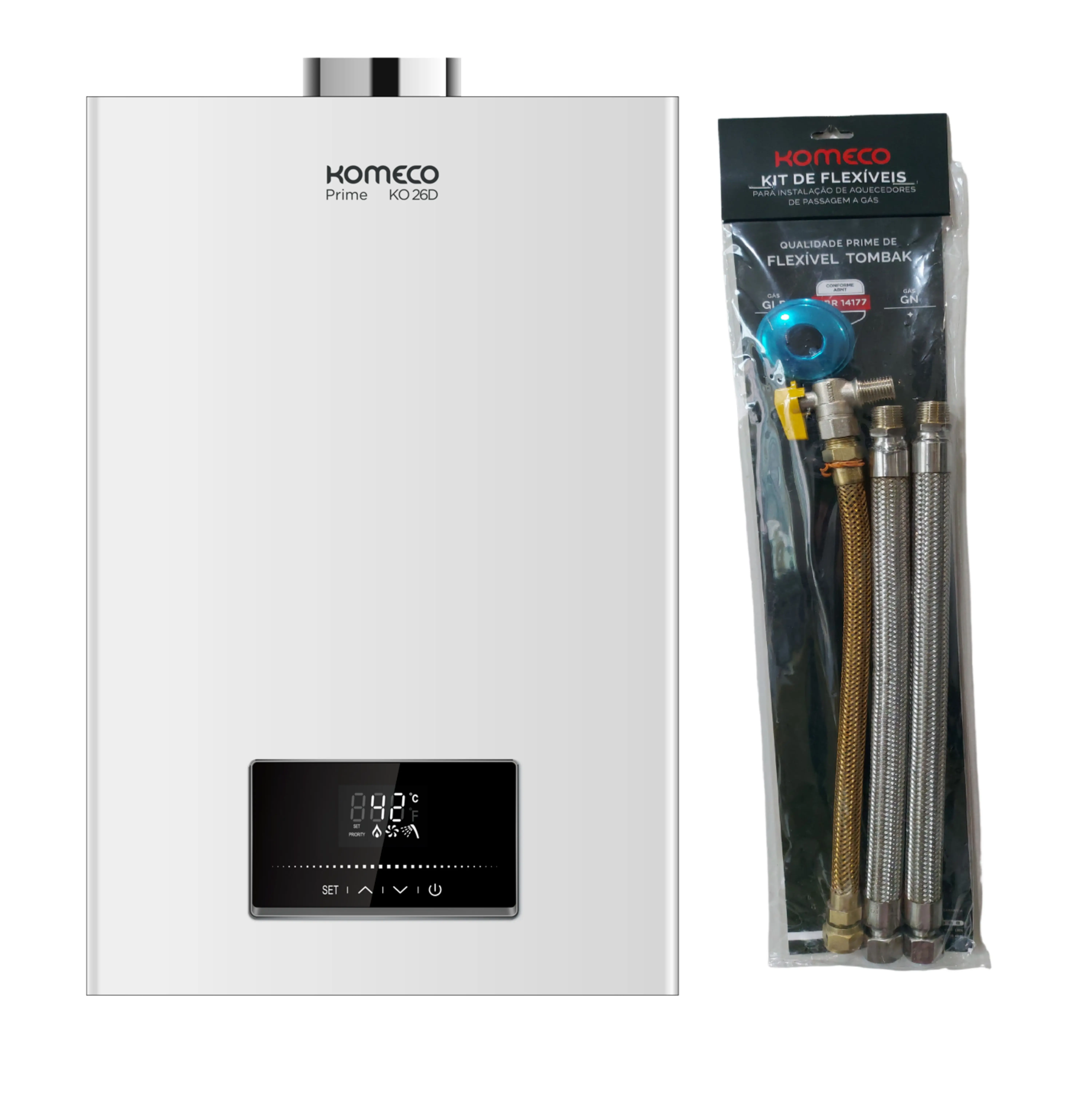 Aquecedor De Água A Gás Komeco Ko 26 D Prime Wifi Branco Digital 26 Litros Gás Gn Com Kit Ligação
