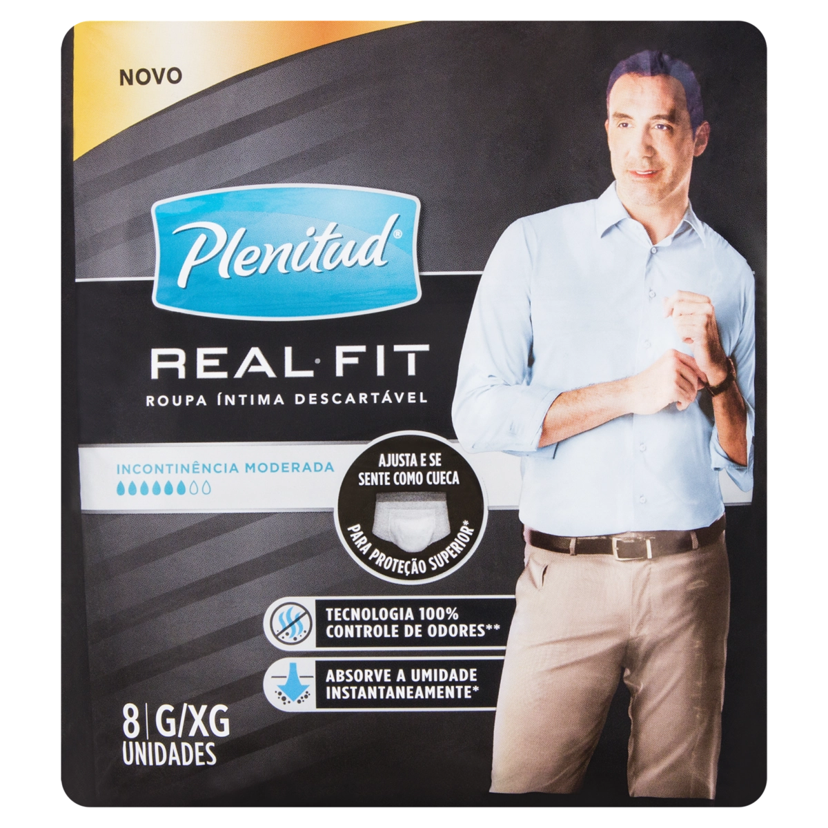 Roupa íntima Descartável Plenitud Real Fit Homem G/xg Pacote 8 Unidades