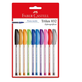 Caneta Esferográfica 1,0mm Ponta Média Trilux 032 Faber Castell 10 Unidades