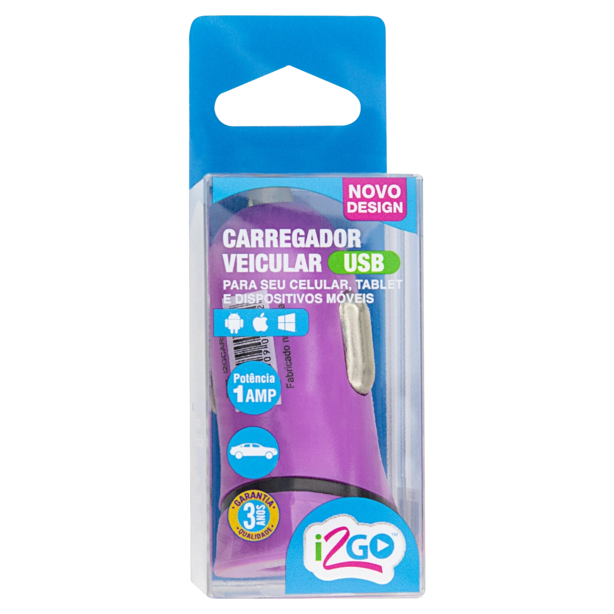 Carregador Veicular Usb Roxo I2gcar012 I2go 12/24v