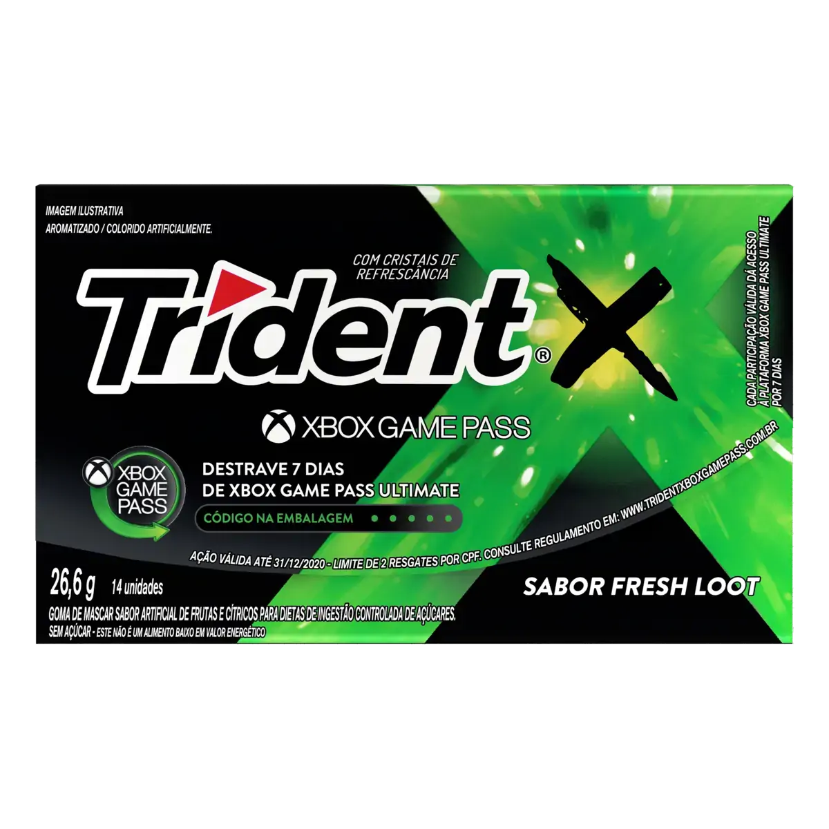 Goma De Mascar Fresh Loot Lima Zero Açúcar Trident Caixa 26,6g 14 Unidades Edição Especial Xbox Game