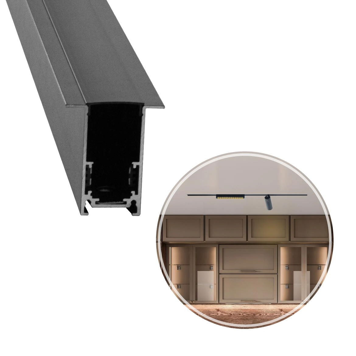 Perfil Trilho Magnético De Embutir K20 Preto 1m Ds9947 Delis St2794