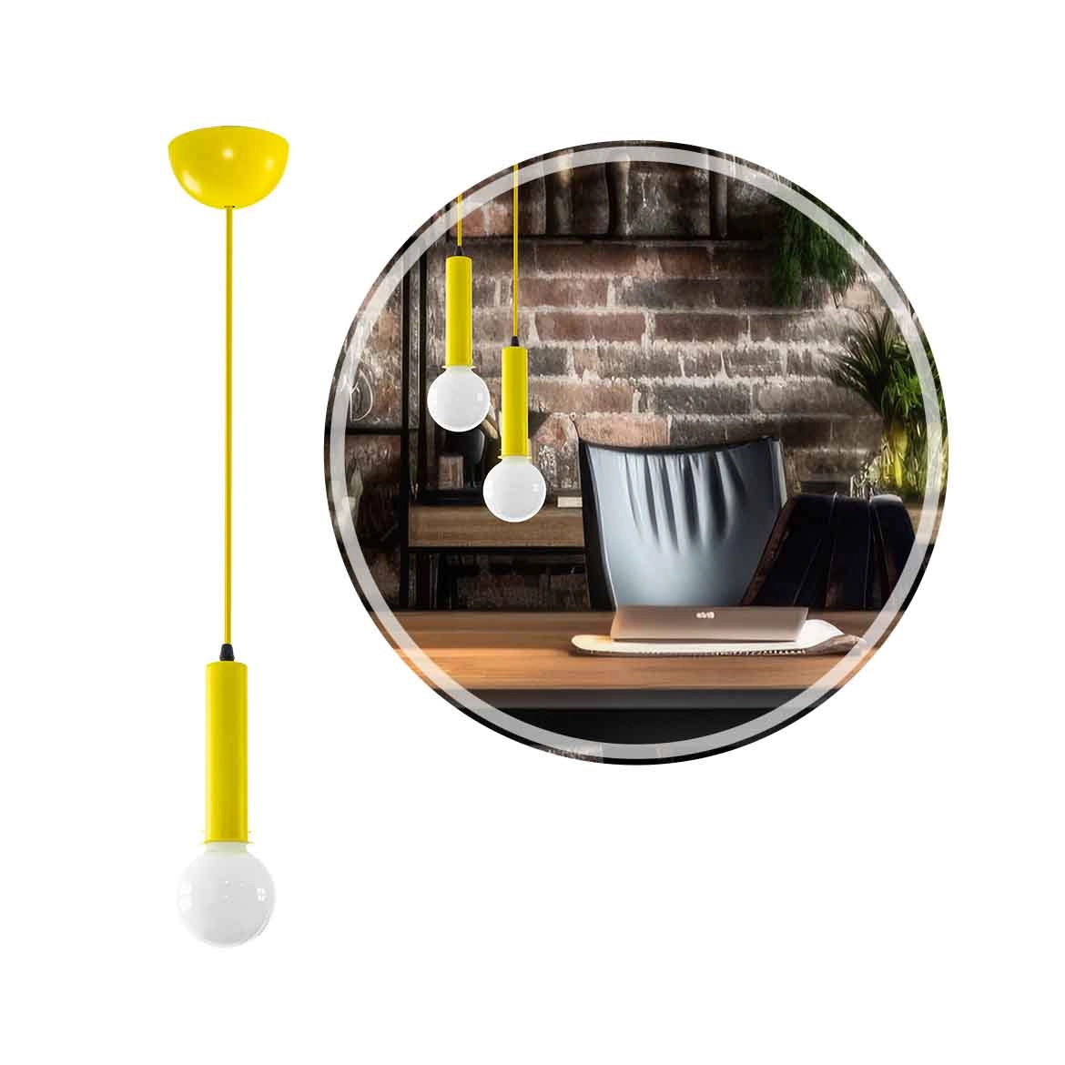 Pendente Soquete Tubo Amarelo C/ Cabo De Corda P/ E27 Ds2023l Delis St3061