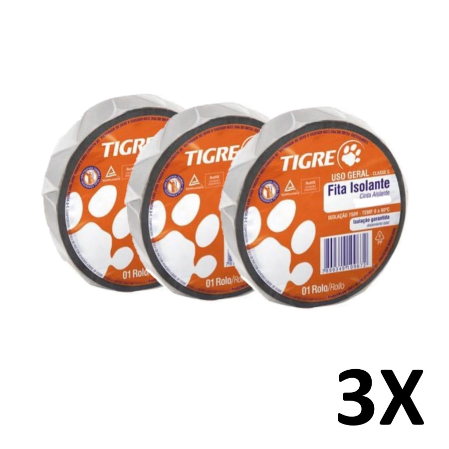 Kit 3 Fita Isolante Retardante Chamas 18mmx20m Tigre