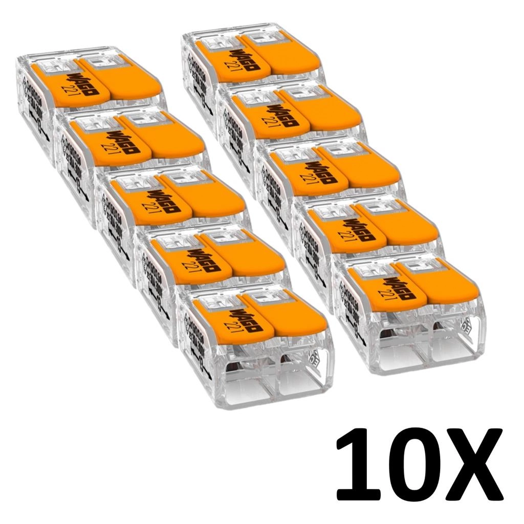 Kit 10 Conector Emenda Compacto Fios E Cabos 2 Vias 221 Wago