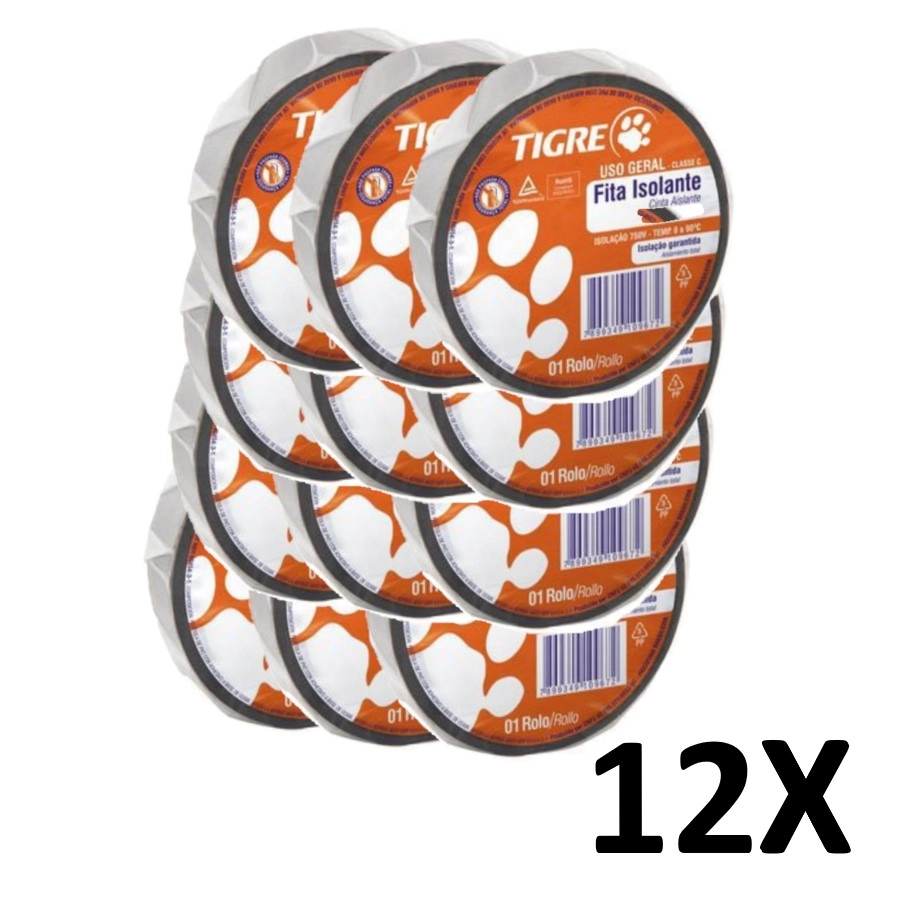 Kit 12 Fita Isolante Retardante Chamas 18mmx20m Tigre