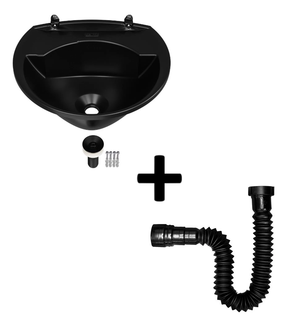 Lavatório Plástico 3,8l + Sifão Universal Preto Lavabo Astra