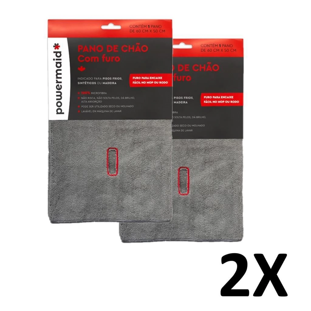 Kit 2 Panos Chão Microfibra Multiuso Furo Para Rodo 60x50cm