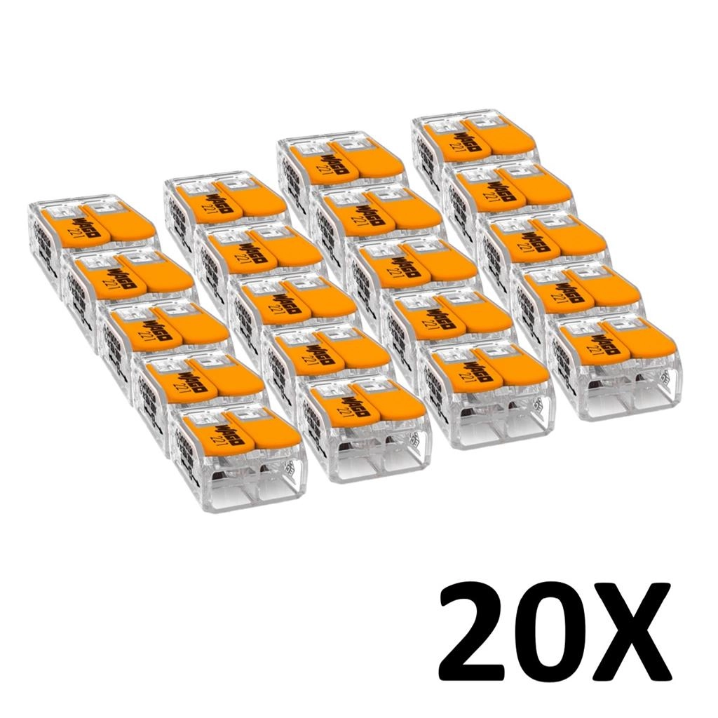 Kit 20 Conector Emenda Compacto Fios E Cabos 2 Vias 221 Wago