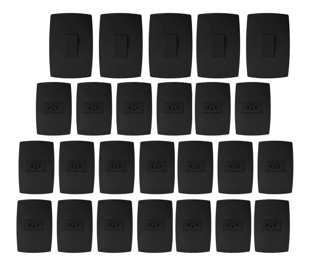 Kit 20 Tomada 10a + 5 Home Interruptor Simples Blux Preta - Bhmkit205gf