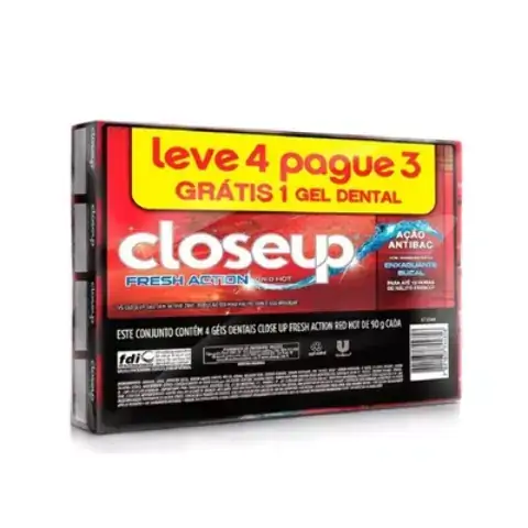 Pack Gel Dental Red Hot Closeup Fresh Action Caixa 90g Leve 4 Pague 3 Unidades