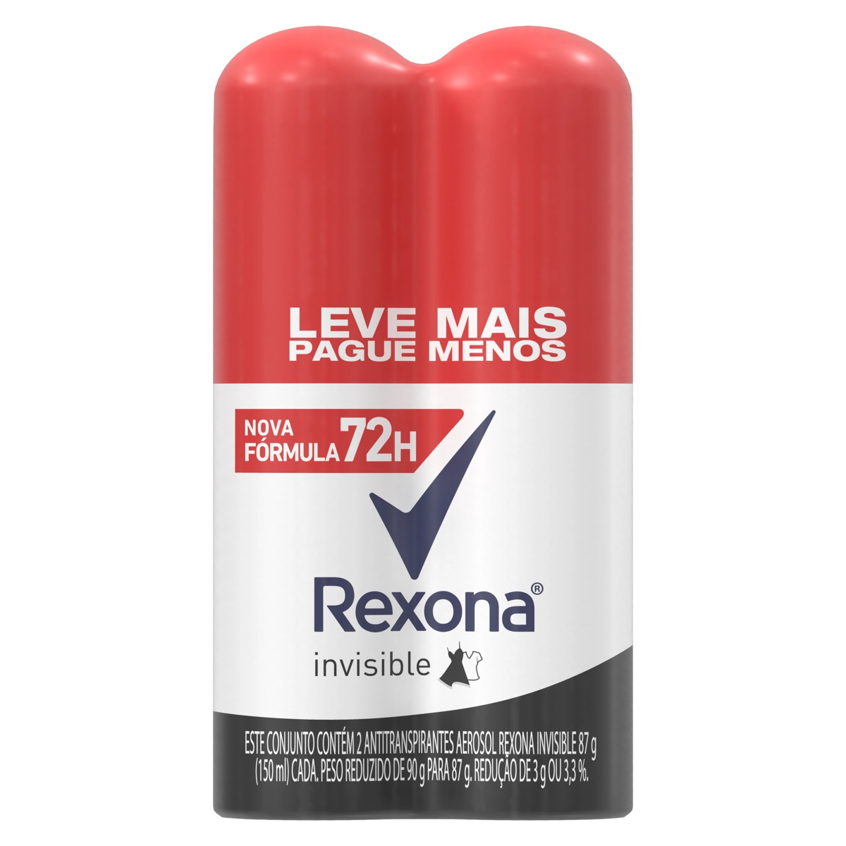 Pack Antitranspirante Aerossol Invisible Rexona 2 Unidades 150ml Cada Leve Mais Pague Menos