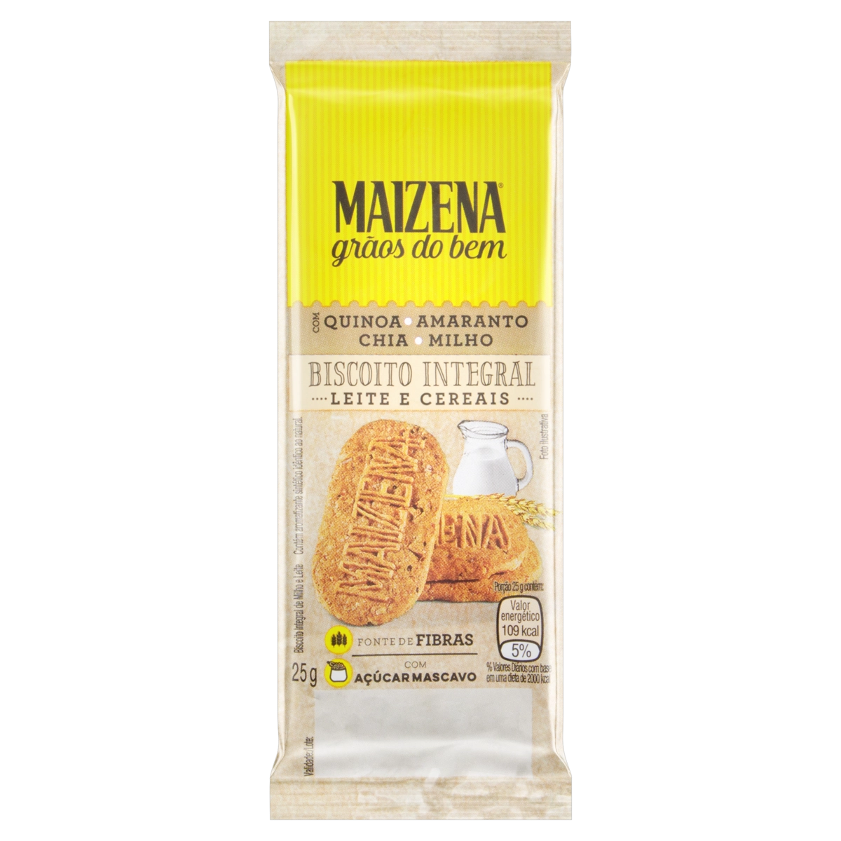 Biscoito Integral Leite E Cereais Maizena Grãos Do Bem Pacote 25g