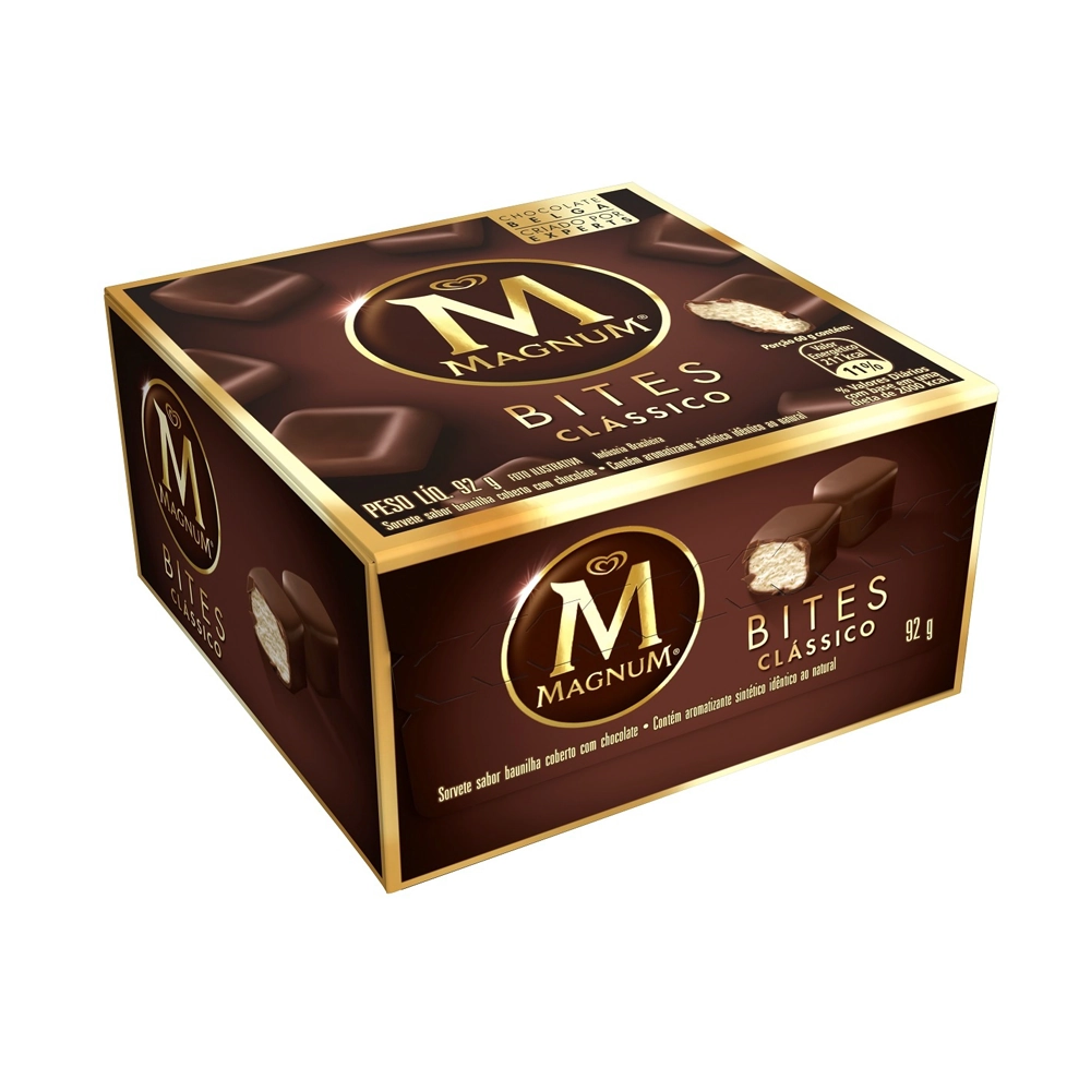 Sorvete Clássico Cobertura Chocolate Magnum Bites Caixa 92g