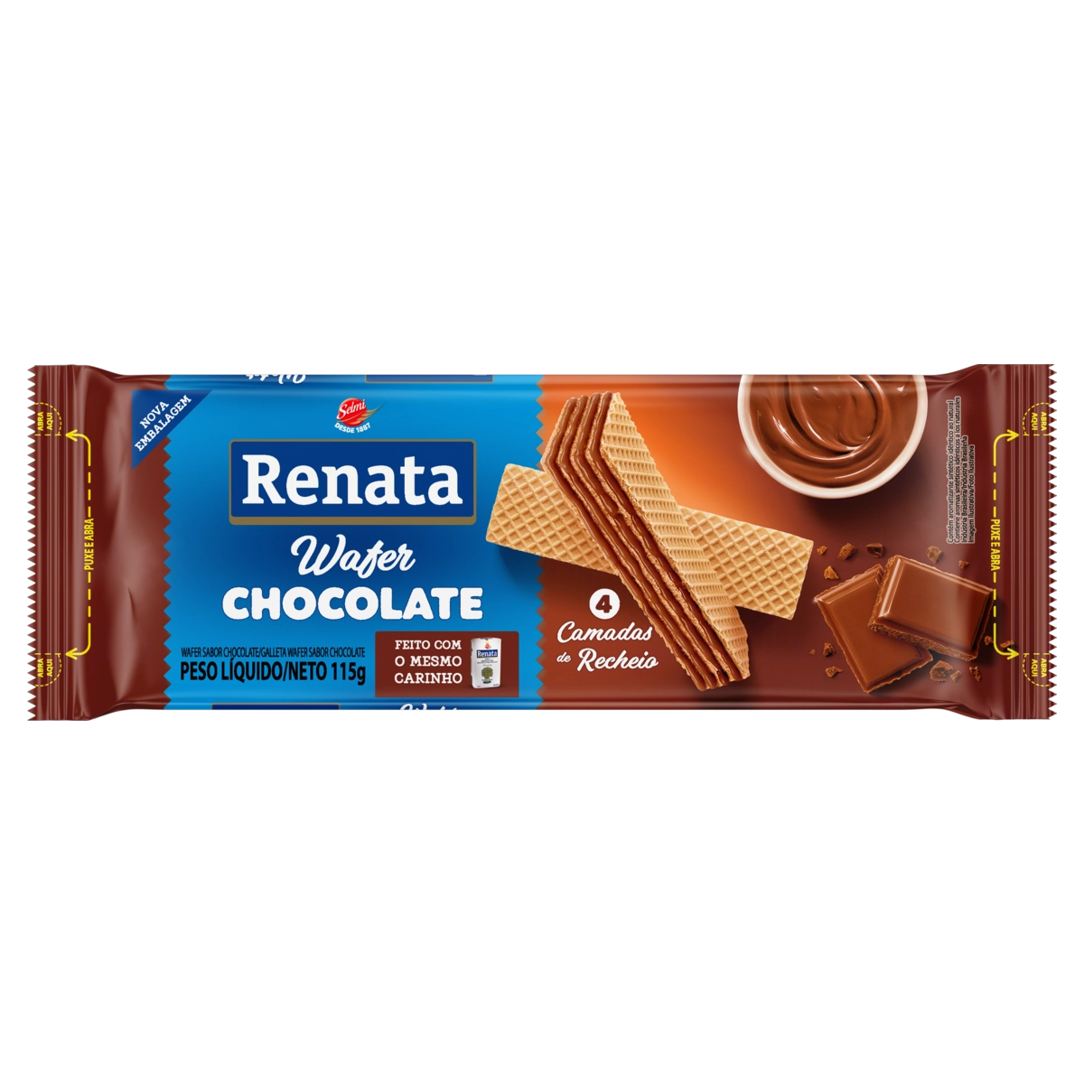 Biscoito Wafer Recheio Chocolate Renata Pacote 115g