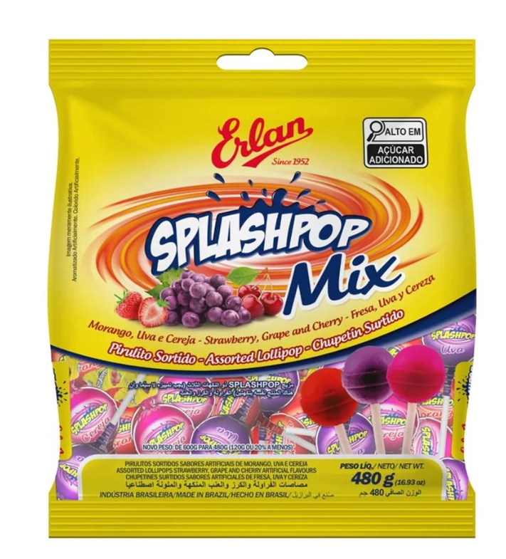 Pirulito Erlan Splashpop Sortido 480g